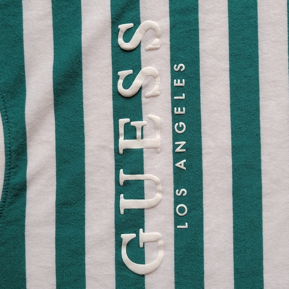 Guess Green White Striped Short Sleeve T Shirt Large - Picture 4 of 8
